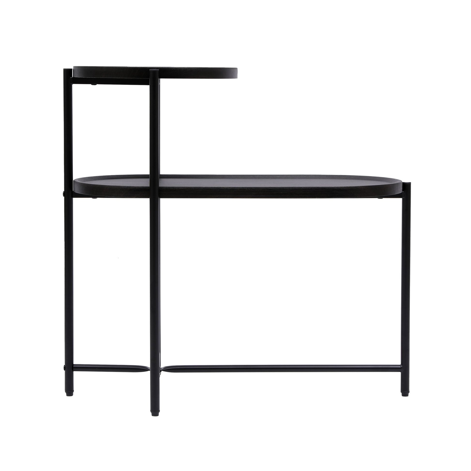 Round Coffee Table with Storage Tray 2 Tier Oval End Tables Wooden Small Side Table for Living Room (Black) image 9