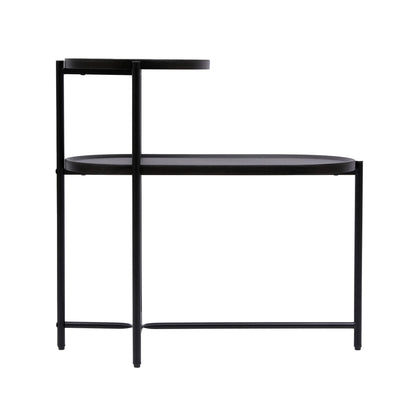 Round Coffee Table with Storage Tray 2 Tier Oval End Tables Wooden Small Side Table for Living Room (Black) image 9
