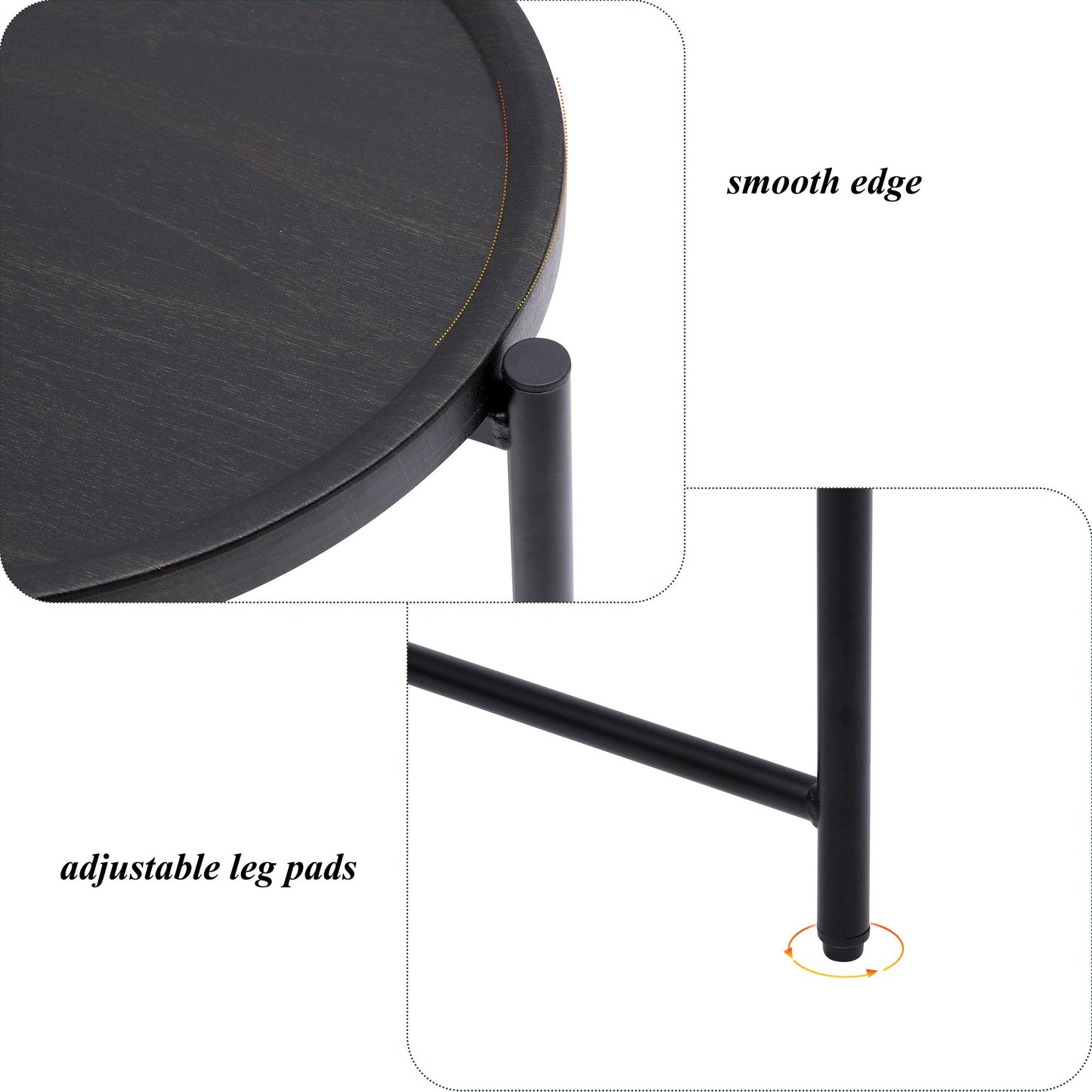 Round Coffee Table with Storage Tray 2 Tier Oval End Tables Wooden Small Side Table for Living Room (Black) image 7