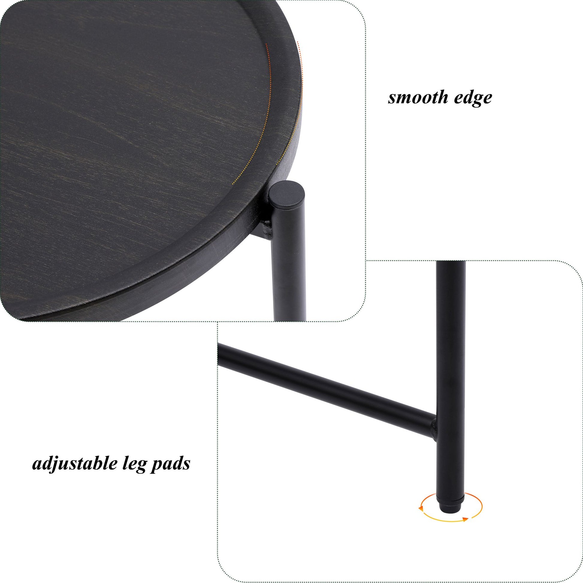 Round Coffee Table with Storage Tray 2 Tier Oval End Tables Wooden Small Side Table for Living Room (Black) image 7