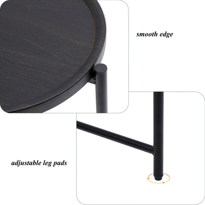 Round Coffee Table with Storage Tray 2 Tier Oval End Tables Wooden Small Side Table for Living Room (Black) image 7