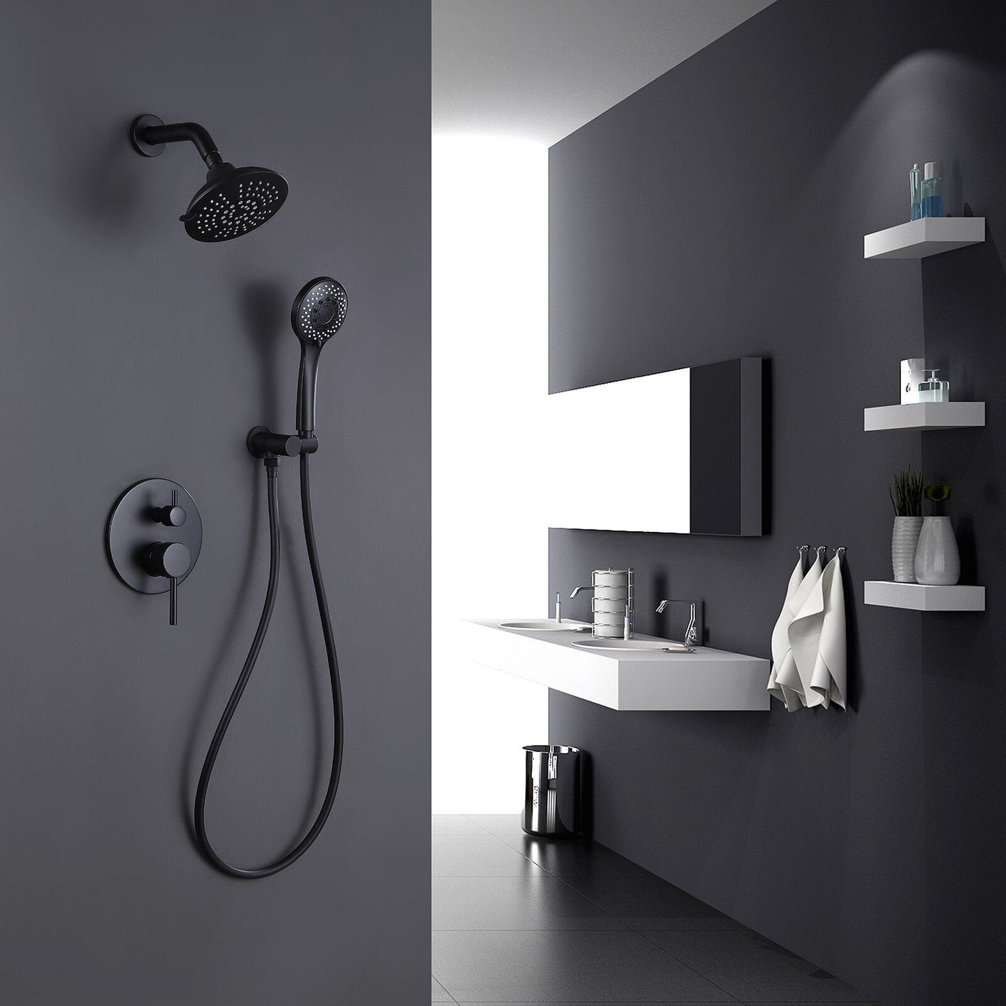 Round Shower System Wall Mounted Shower Faucet Rain Mixer Combo Set, Rain Shower Head Shower Set for Bathroom in Matte B image 6