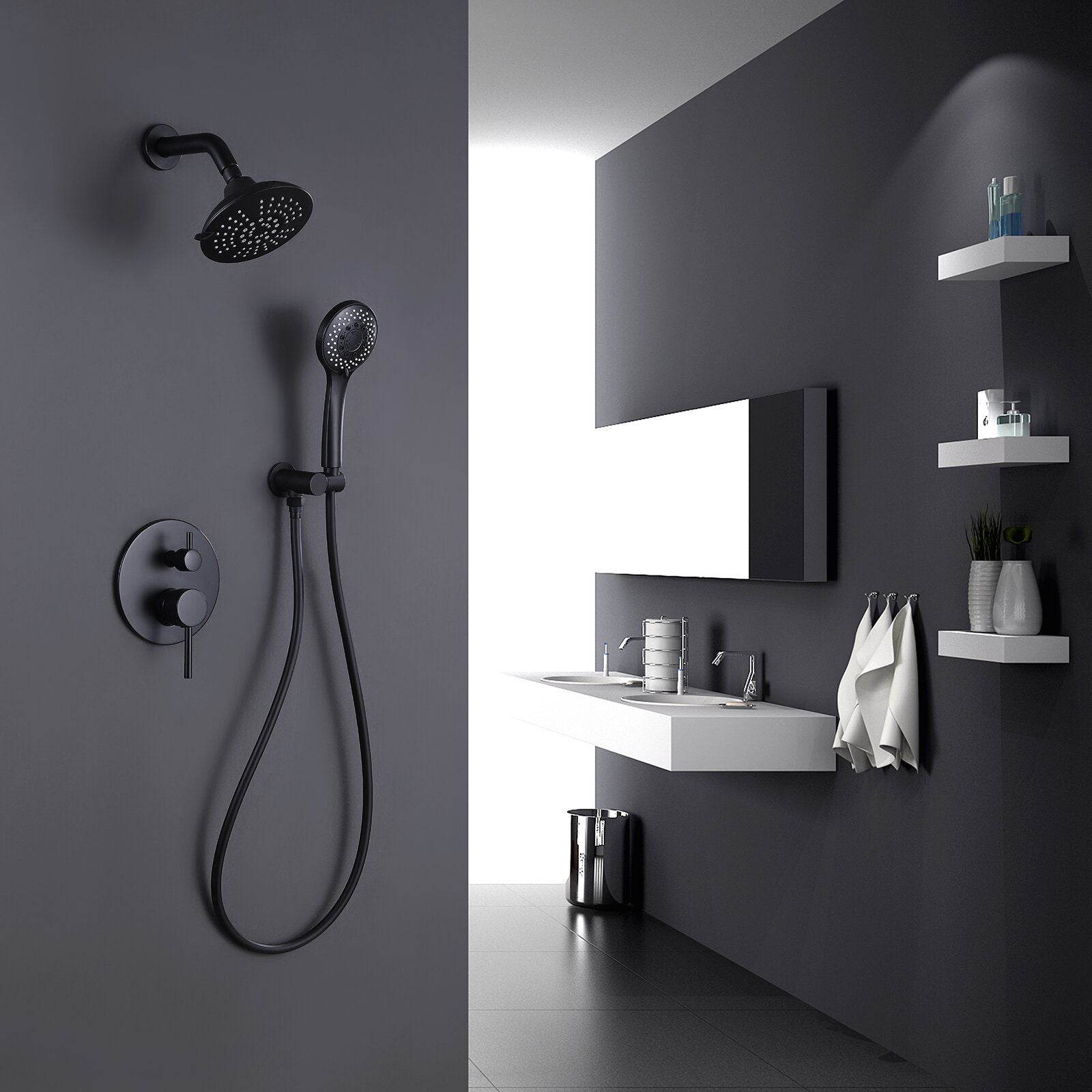 Round Shower System Wall Mounted Shower Faucet Rain Mixer Combo Set, Rain Shower Head Shower Set for Bathroom in Matte B image 6