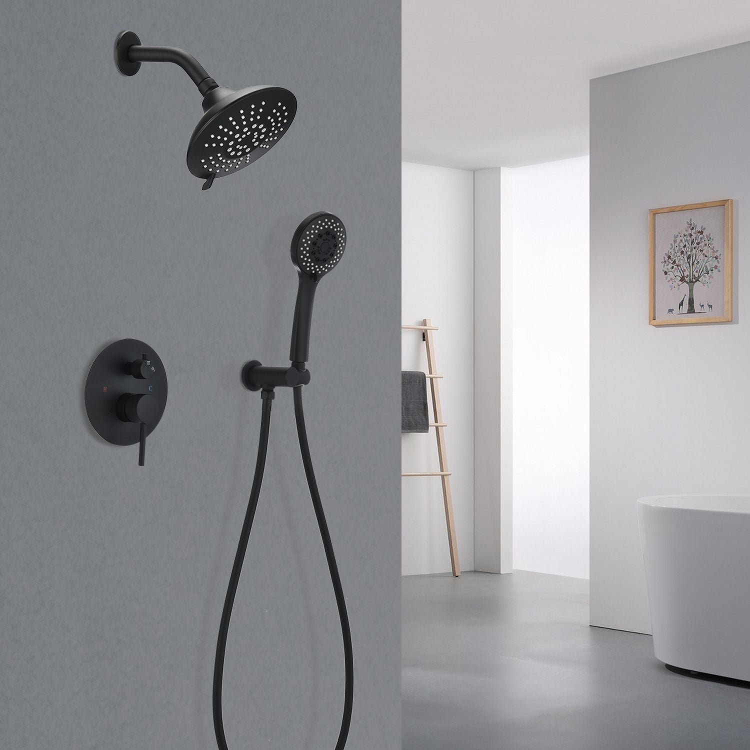 Round Shower System Wall Mounted Shower Faucet Rain Mixer Combo Set, Rain Shower Head Shower Set for Bathroom in Matte B image 9