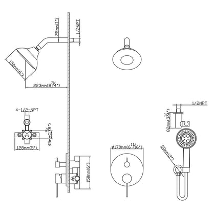 Round Shower System Wall Mounted Shower Faucet Rain Mixer Combo Set, Rain Shower Head Shower Set for Bathroom in Matte B image 7