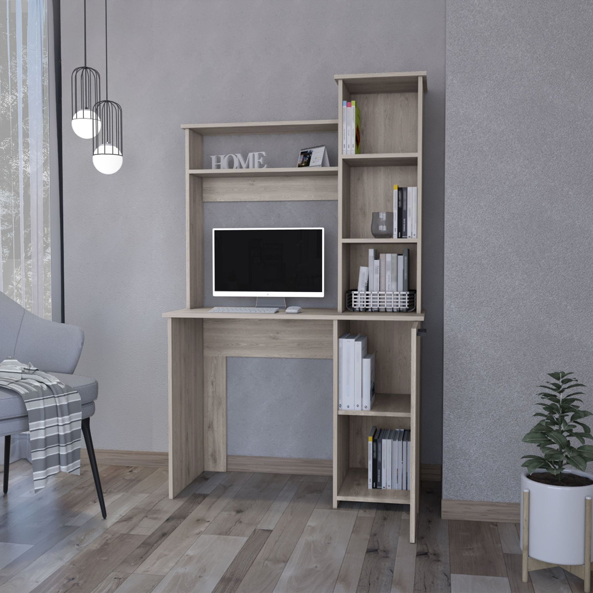 Rumford Computer Desk with Hutch and 3-Tier Storage Shelves image 3