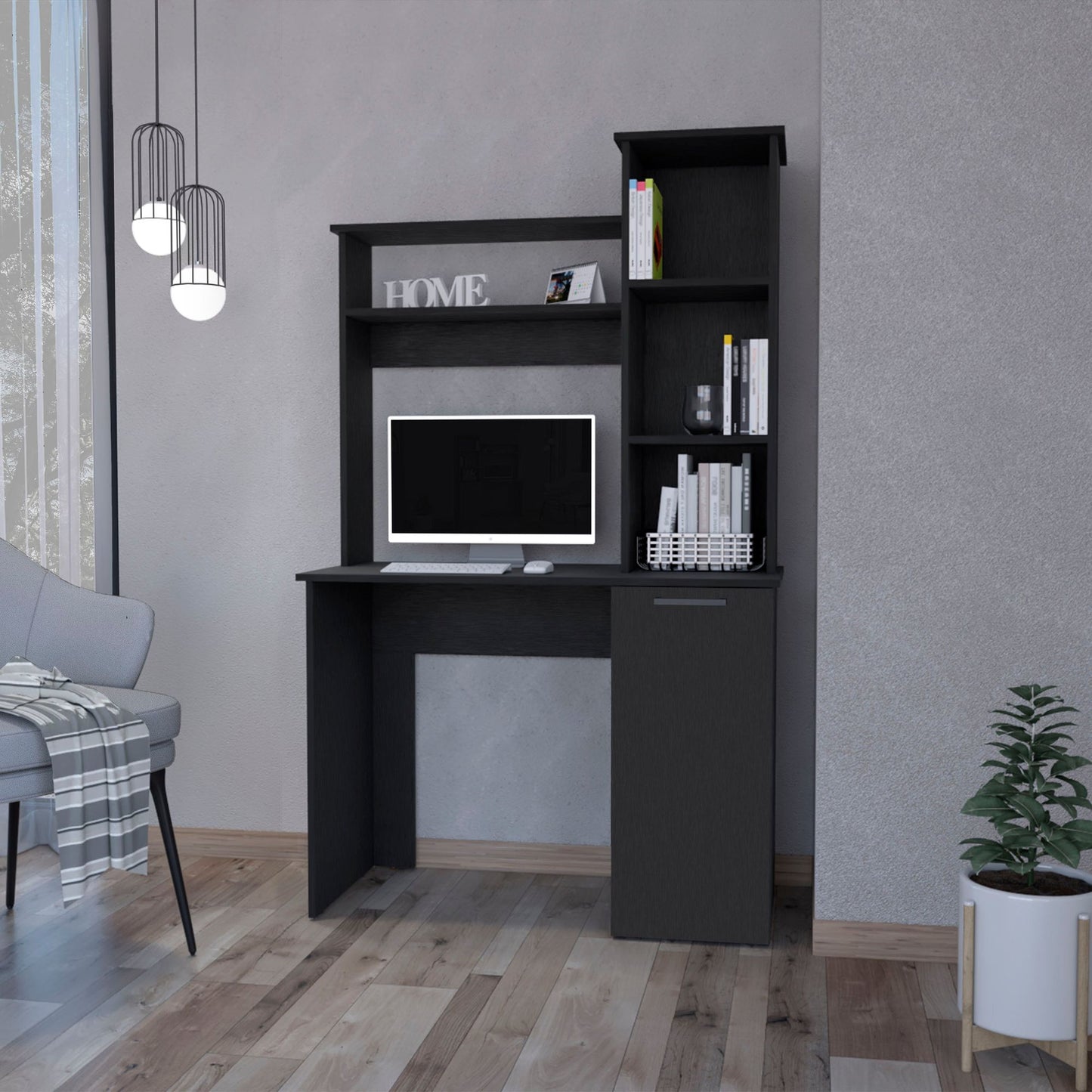 Rumford Computer Desk with Hutch and 3-Tier Storage Shelves image 6