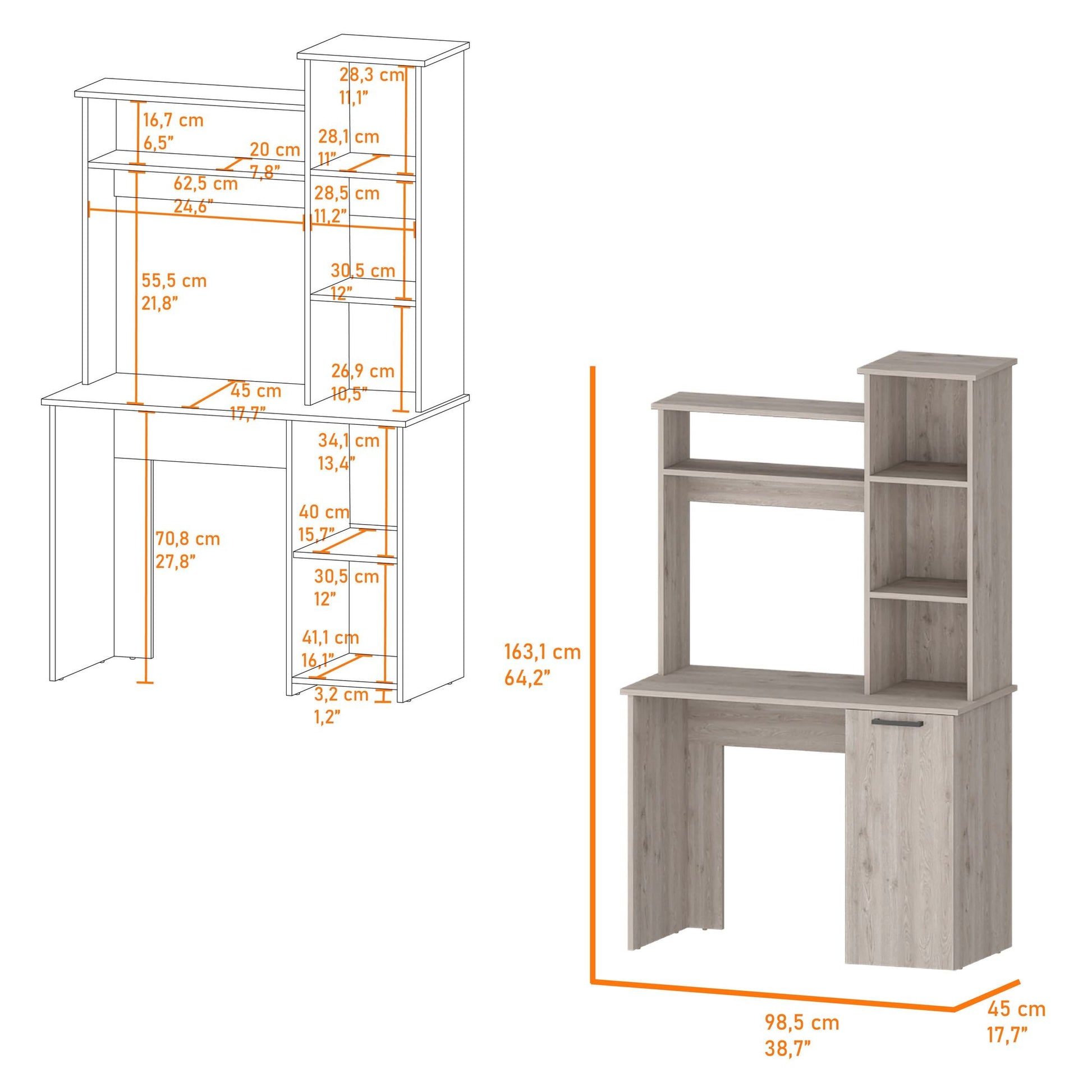 Rumford Computer Desk with Hutch and 3-Tier Storage Shelves image 2