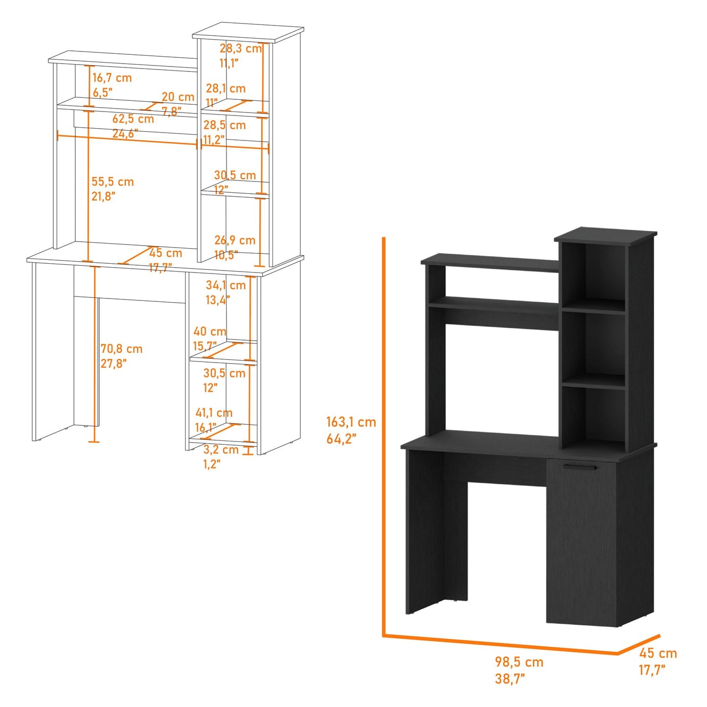 Rumford Computer Desk with Hutch and 3-Tier Storage Shelves image 8