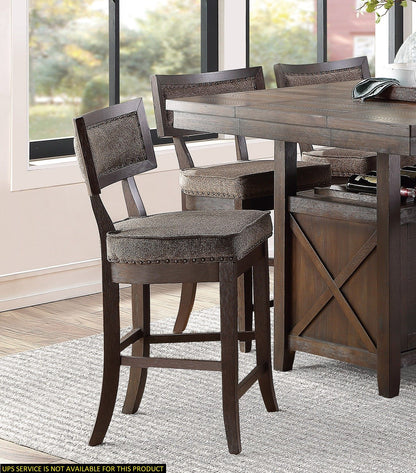 Rustic Aesthetic Dark Cherry Finish Counter Height Chair Set of 2 Wood Framed Nailhead Trim Fabric Upholstered Seat Kitc image 6