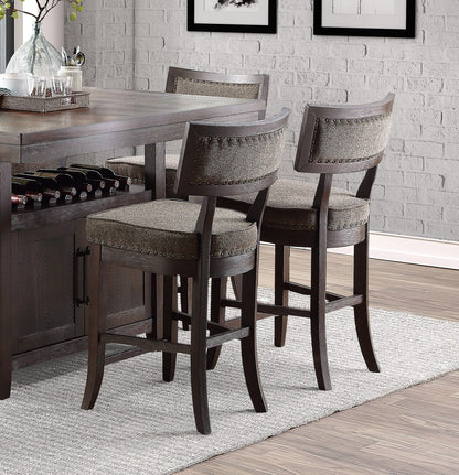 Rustic Aesthetic Dark Cherry Finish Counter Height Chair Set of 2 Wood Framed Nailhead Trim Fabric Upholstered Seat Kitc image 2