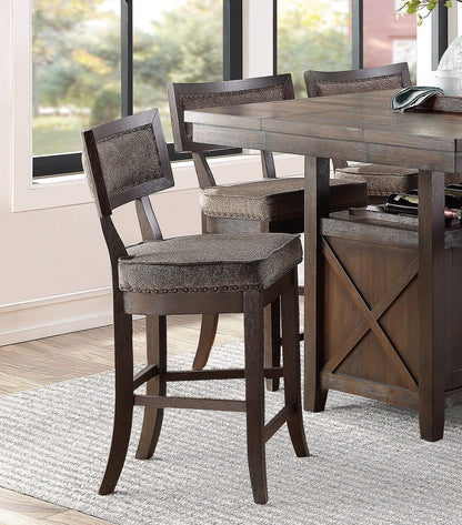 Rustic Aesthetic Dark Cherry Finish Counter Height Chair Set of 2 Wood Framed Nailhead Trim Fabric Upholstered Seat Kitc image 1