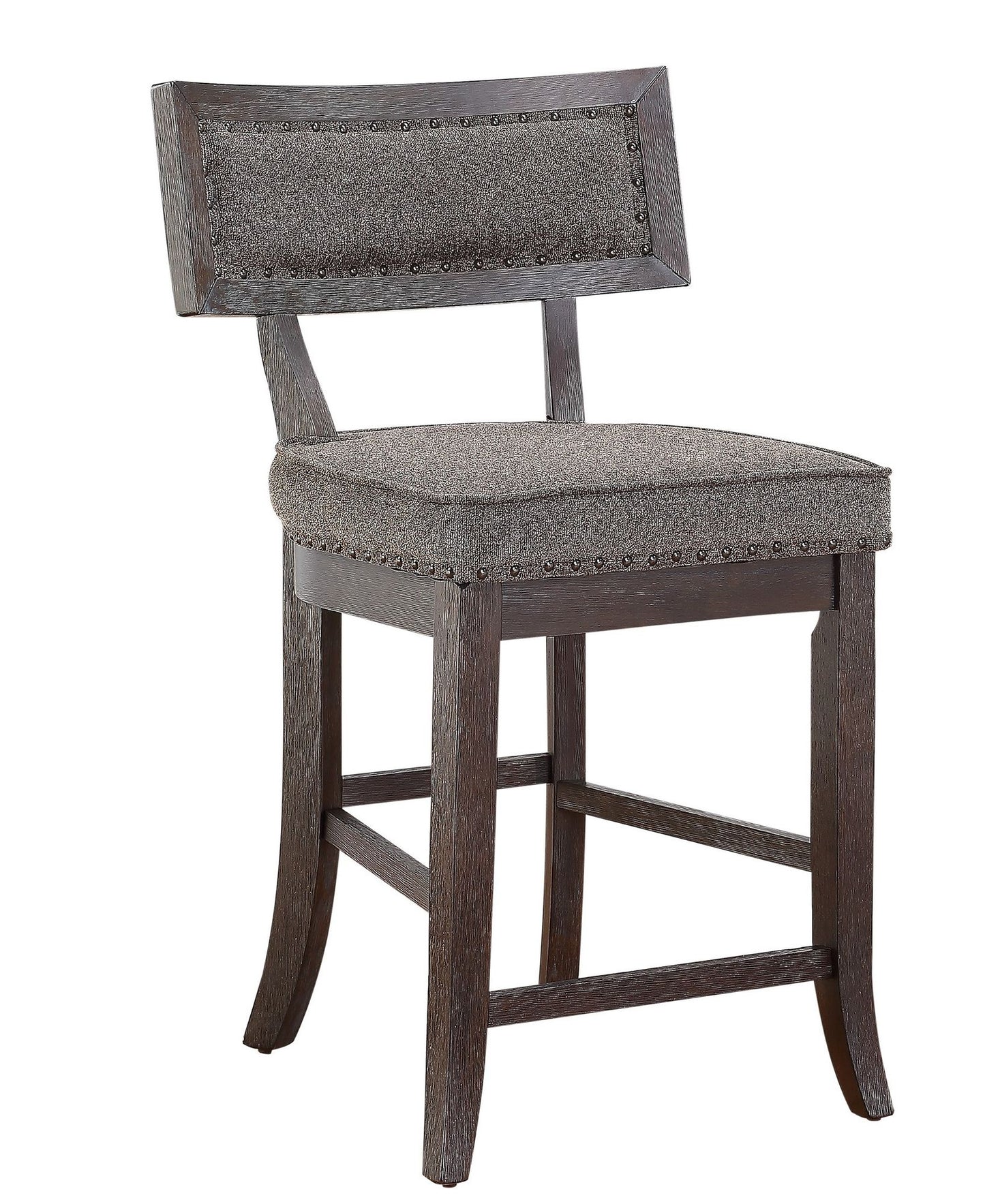 Rustic Aesthetic Dark Cherry Finish Counter Height Chair Set of 2 Wood Framed Nailhead Trim Fabric Upholstered Seat Kitc image 3