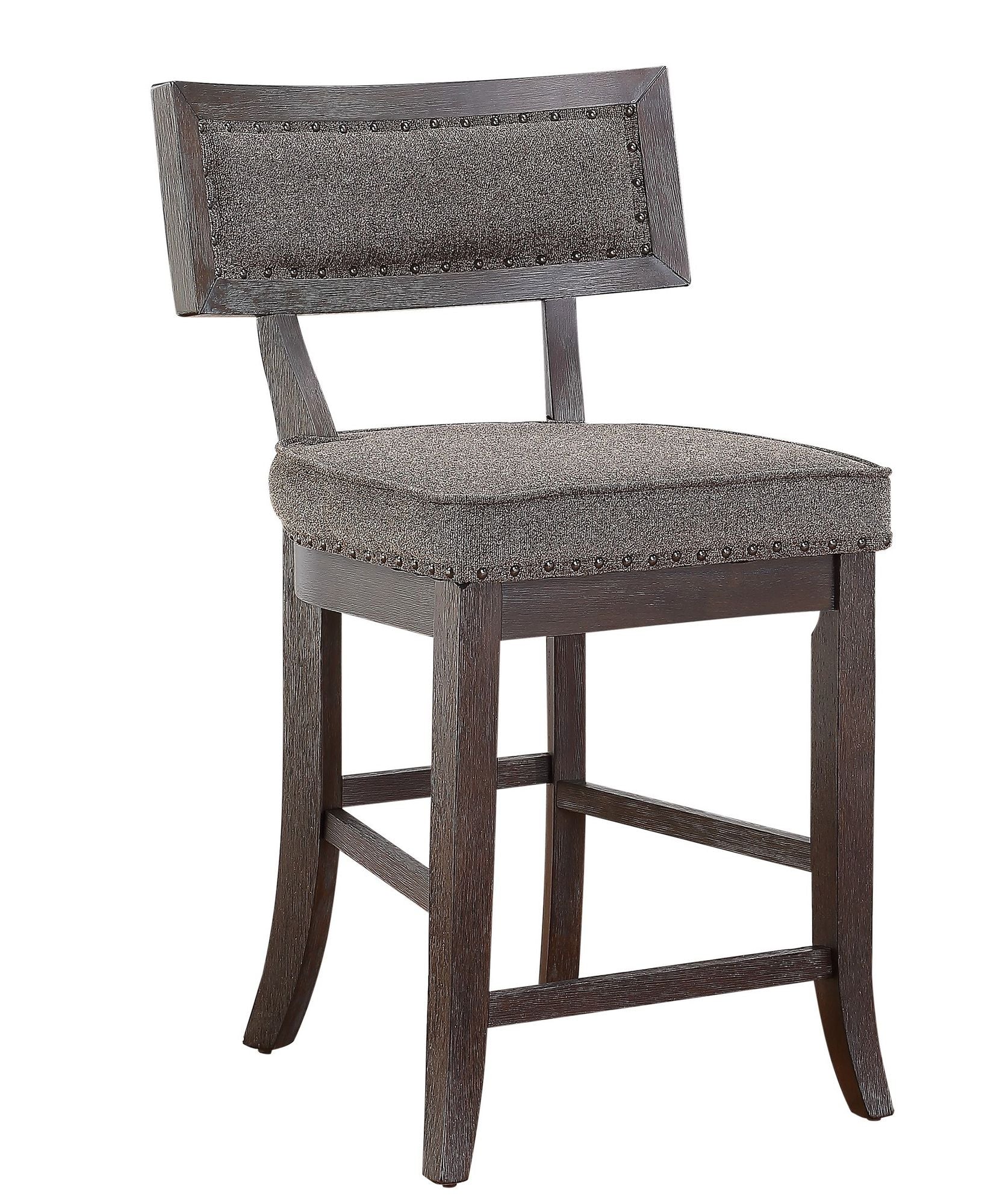 Rustic Aesthetic Dark Cherry Finish Counter Height Chair Set of 2 Wood Framed Nailhead Trim Fabric Upholstered Seat Kitc image 3