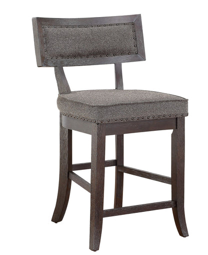 Rustic Aesthetic Dark Cherry Finish Counter Height Chair Set of 2 Wood Framed Nailhead Trim Fabric Upholstered Seat Kitc image 3