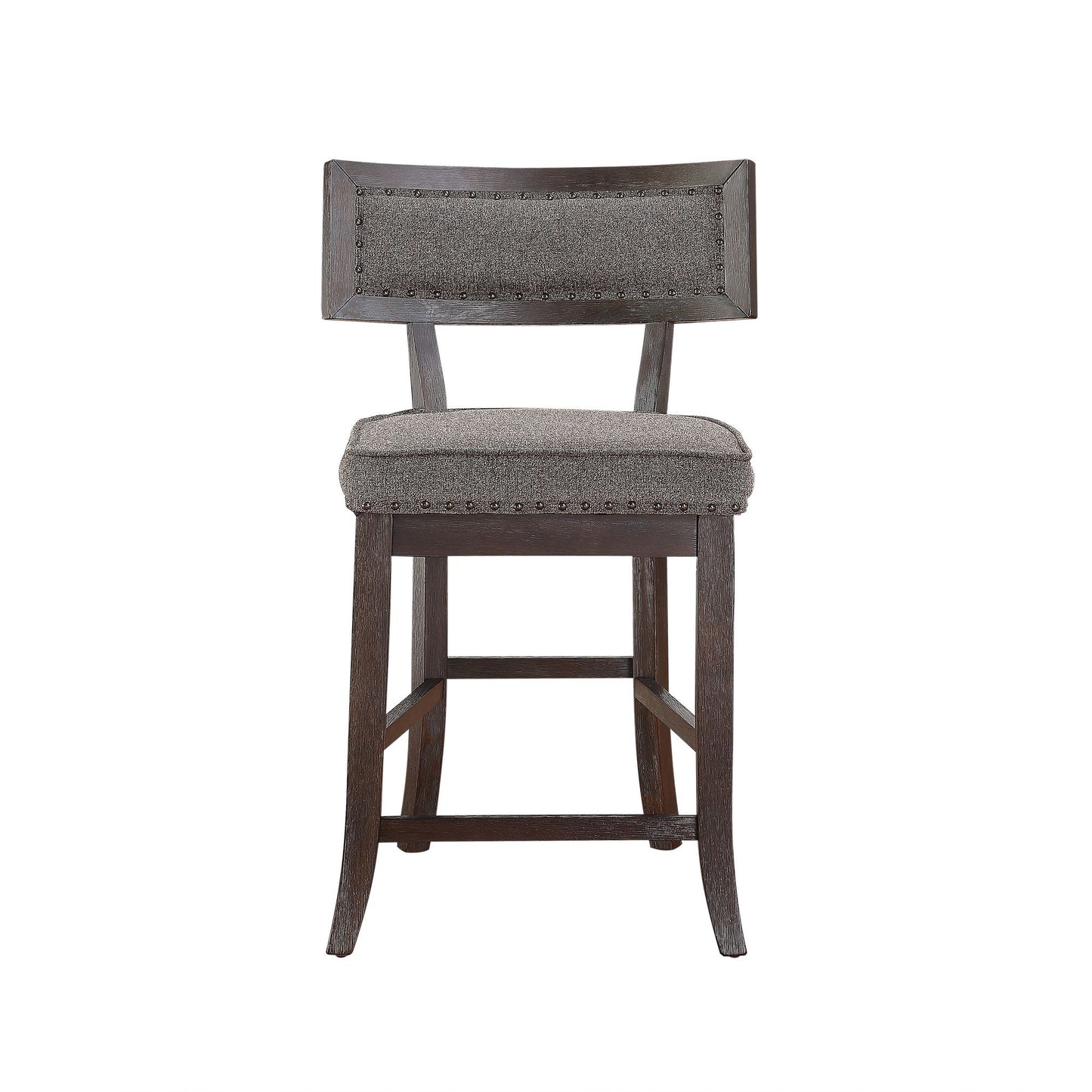 Rustic Aesthetic Dark Cherry Finish Counter Height Chair Set of 2 Wood Framed Nailhead Trim Fabric Upholstered Seat Kitc image 4