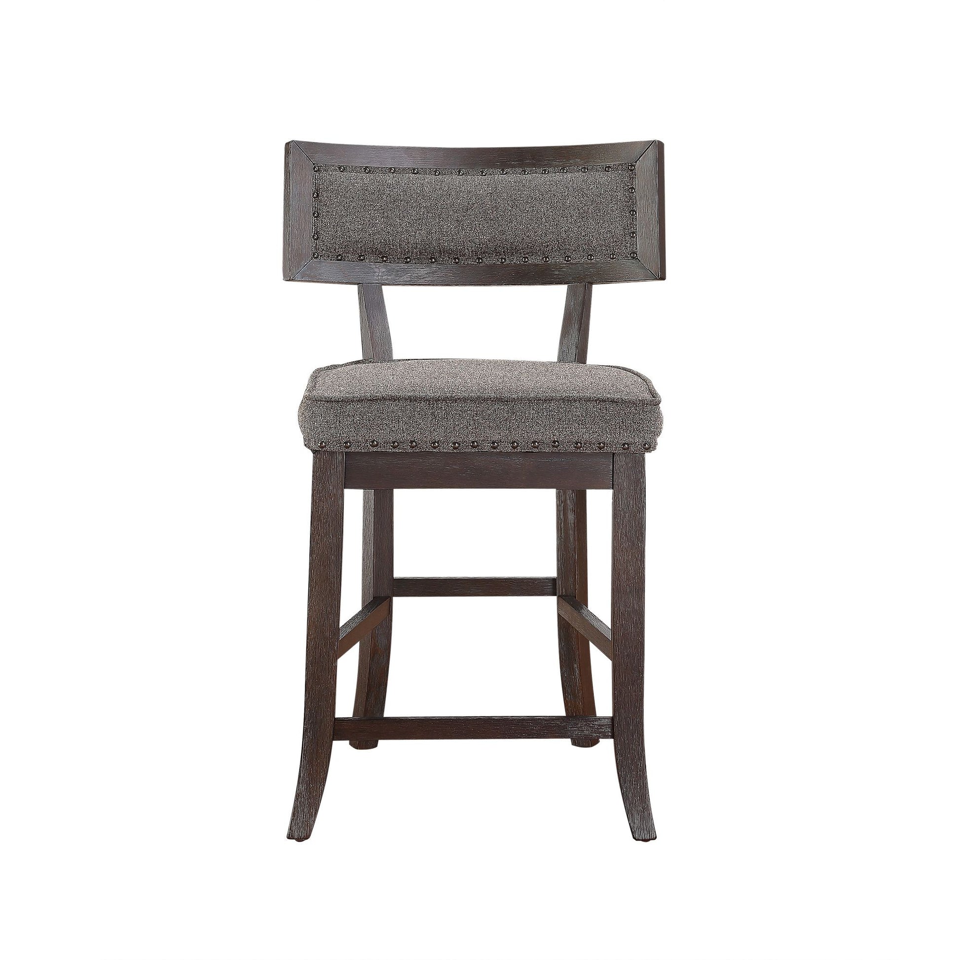 Rustic Aesthetic Dark Cherry Finish Counter Height Chair Set of 2 Wood Framed Nailhead Trim Fabric Upholstered Seat Kitc image 4