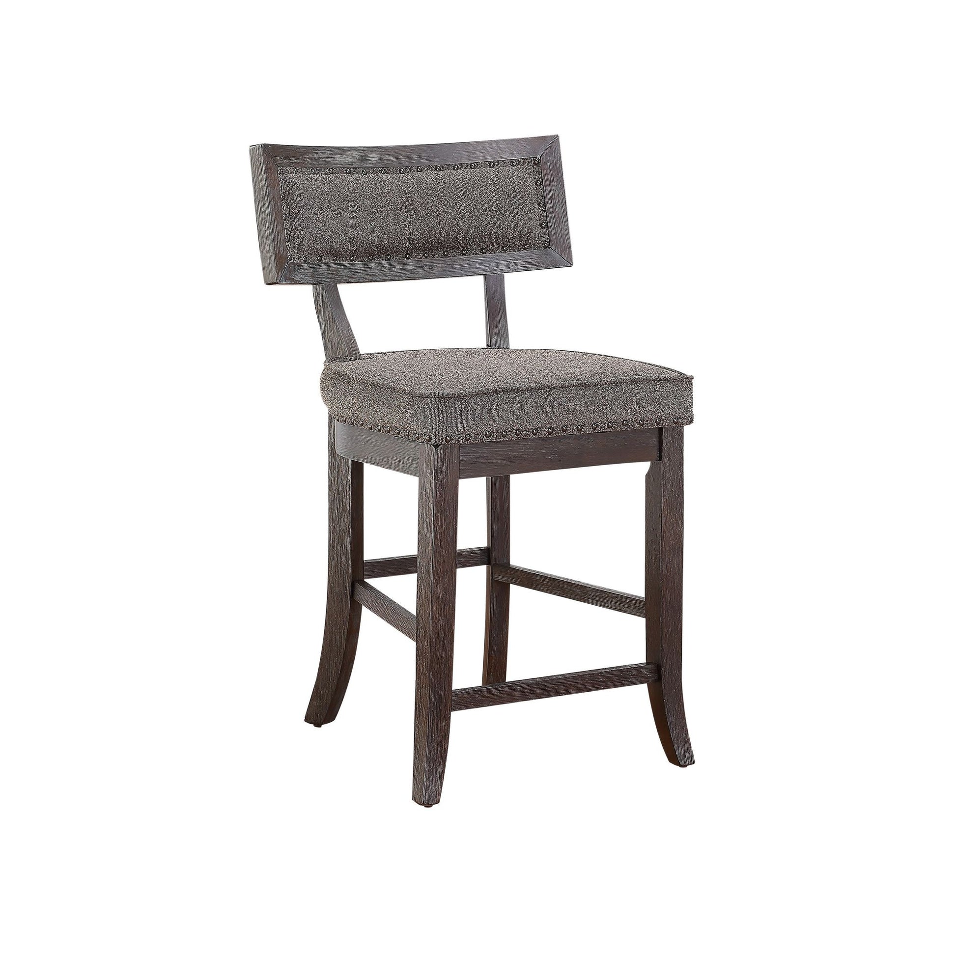 Rustic Aesthetic Dark Cherry Finish Counter Height Chair Set of 2 Wood Framed Nailhead Trim Fabric Upholstered Seat Kitc image 5