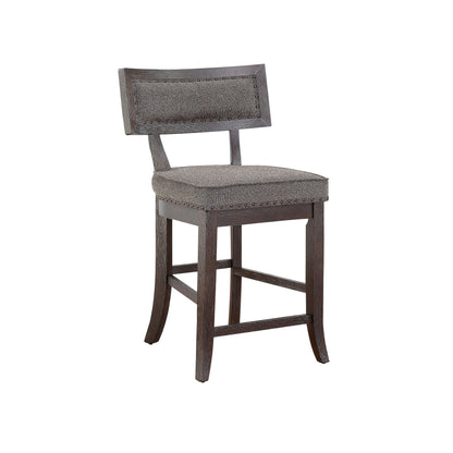 Rustic Aesthetic Dark Cherry Finish Counter Height Chair Set of 2 Wood Framed Nailhead Trim Fabric Upholstered Seat Kitc image 5