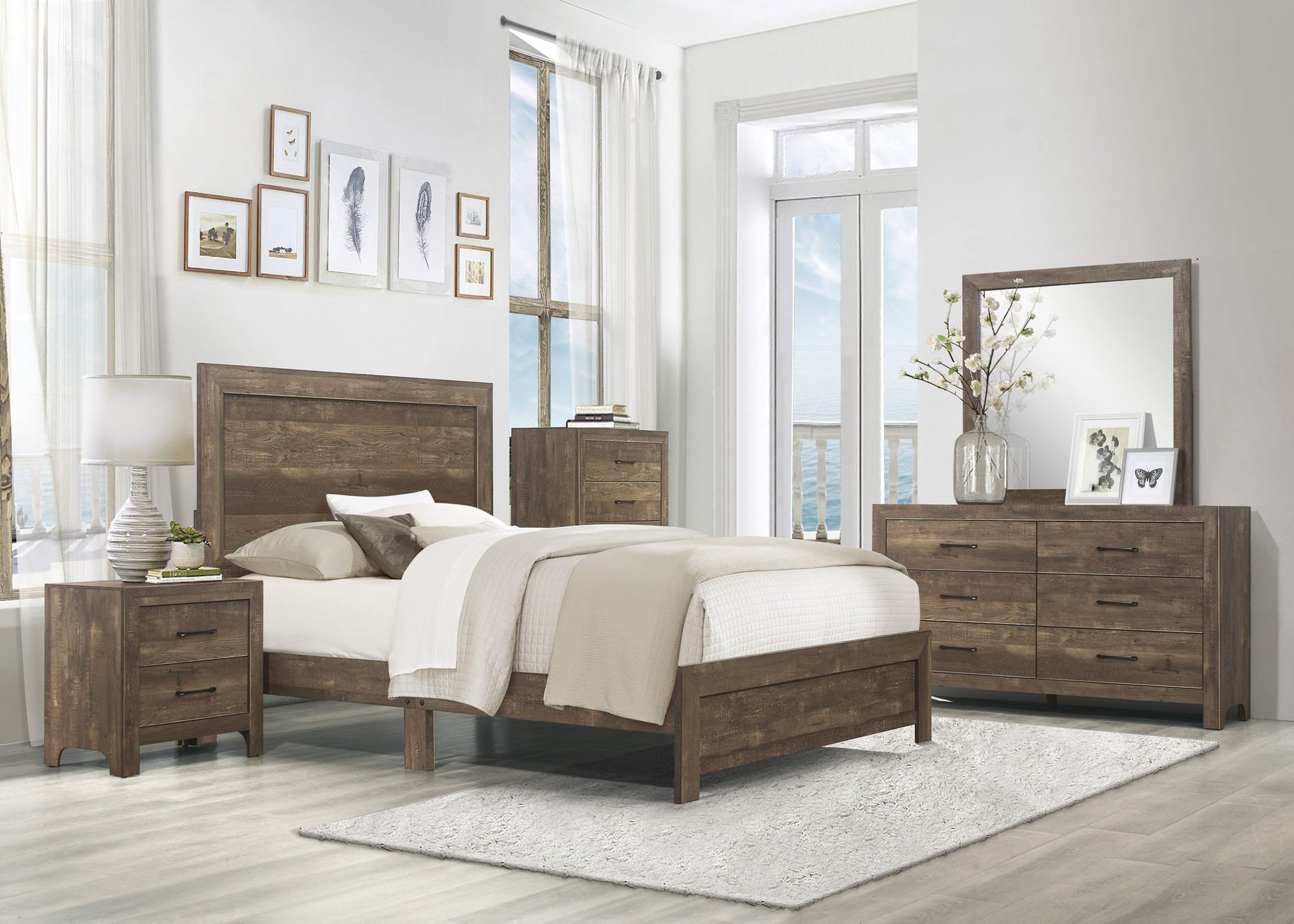 Rustic Brown Finish 1pc Dresser Black Handles Wooden Funiture Rustic Style image 4