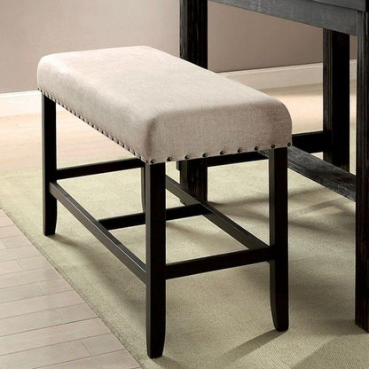 Rustic Charm Beige Linen Like Fabric 1pc Counter Height Bench Dining Room Furniture Nailhead Trim Antique Black Bold Dis image 3