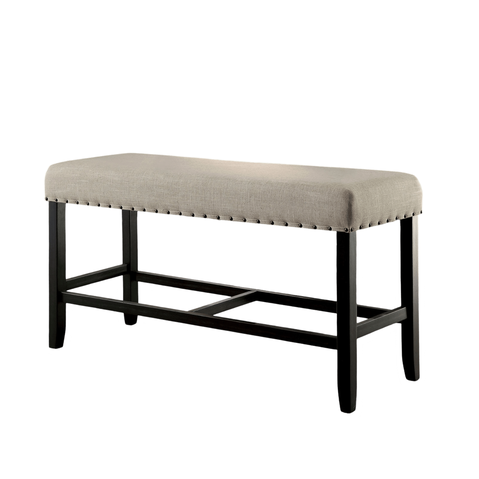 Rustic Charm Beige Linen Like Fabric 1pc Counter Height Bench Dining Room Furniture Nailhead Trim Antique Black Bold Dis image 5