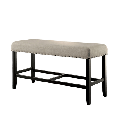 Rustic Charm Beige Linen Like Fabric 1pc Counter Height Bench Dining Room Furniture Nailhead Trim Antique Black Bold Dis image 5