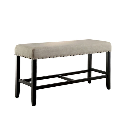 Rustic Charm Beige Linen Like Fabric 1pc Counter Height Bench Dining Room Furniture Nailhead Trim Antique Black Bold Dis image 2