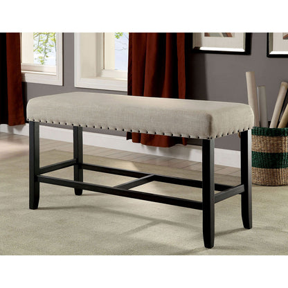 Rustic Charm Beige Linen Like Fabric 1pc Counter Height Bench Dining Room Furniture Nailhead Trim Antique Black Bold Dis image 1