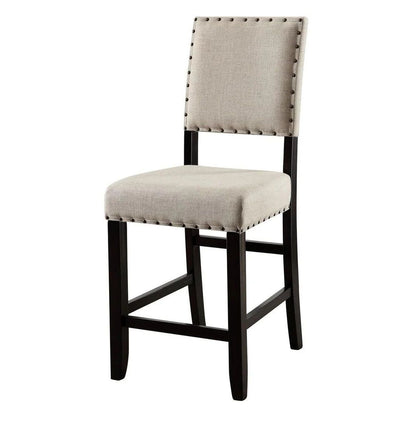 Rustic Charm Beige Linen Like Fabric 2pcs Counter Height Chairs Dining Room Furniture Nailhead Trim Antique Black Bold D image 2