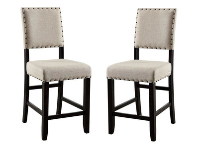 Rustic Charm Beige Linen Like Fabric 2pcs Counter Height Chairs Dining Room Furniture Nailhead Trim Antique Black Bold D image 6