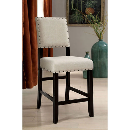 Rustic Charm Beige Linen Like Fabric 2pcs Counter Height Chairs Dining Room Furniture Nailhead Trim Antique Black Bold D image 4