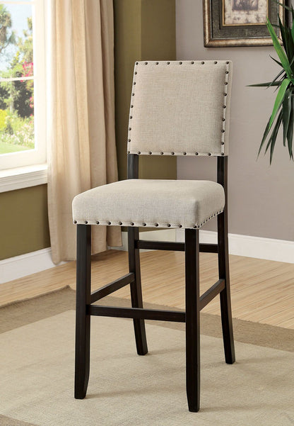 Rustic Charm Ivory Linen Like Fabric 2pcs Counter Height Bar Chairs Kitchen Furniture Nailhead Trim Antique Black Bold D image 8
