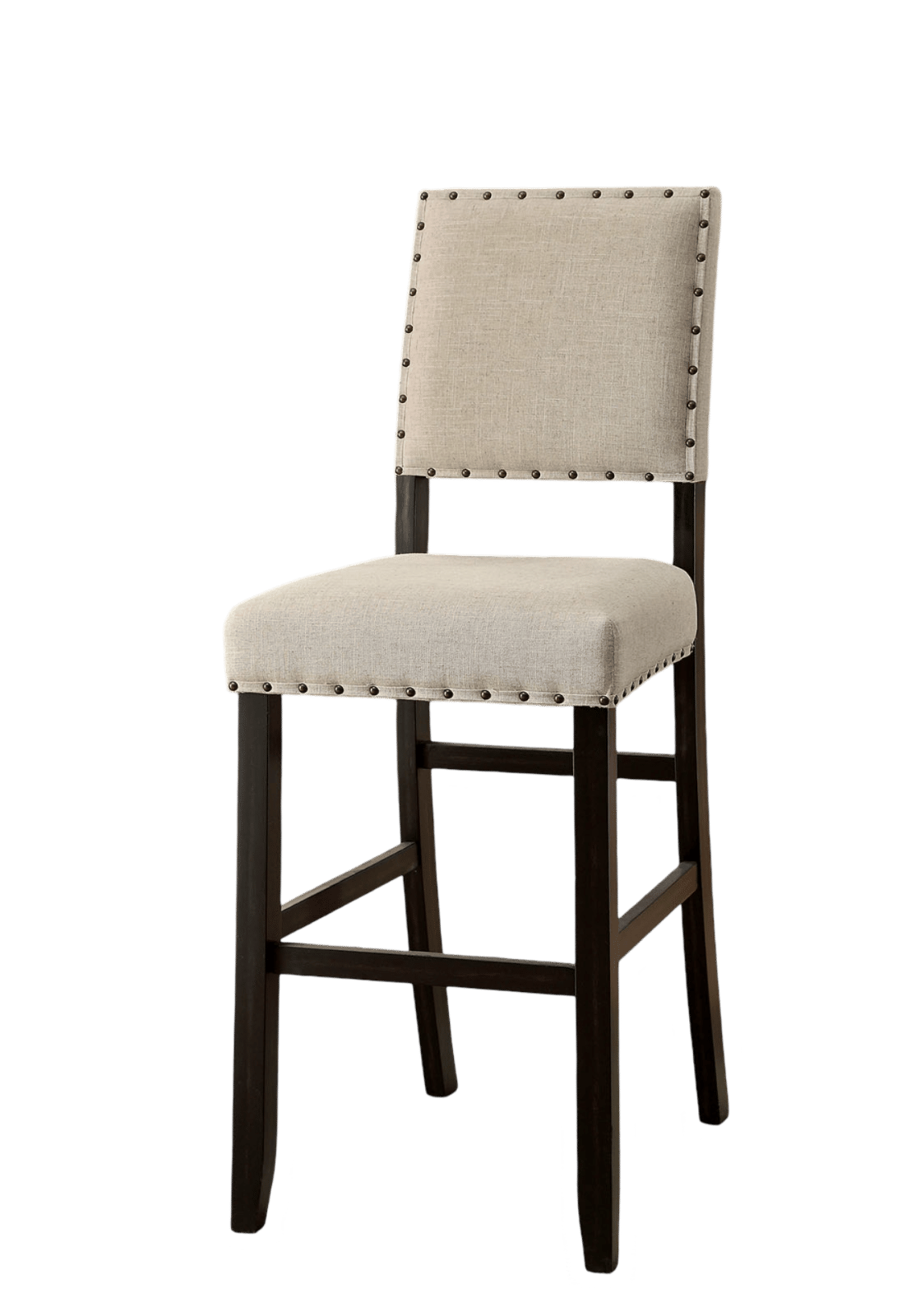 Rustic Charm Ivory Linen Like Fabric 2pcs Counter Height Bar Chairs Kitchen Furniture Nailhead Trim Antique Black Bold D image 6
