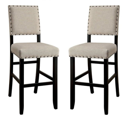 Rustic Charm Ivory Linen Like Fabric 2pcs Counter Height Bar Chairs Kitchen Furniture Nailhead Trim Antique Black Bold D image 7