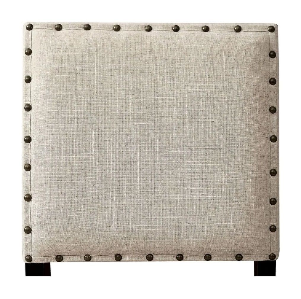 Rustic Charm Ivory Linen Like Fabric 2pcs Counter Height Bar Chairs Kitchen Furniture Nailhead Trim Antique Black Bold D image 5