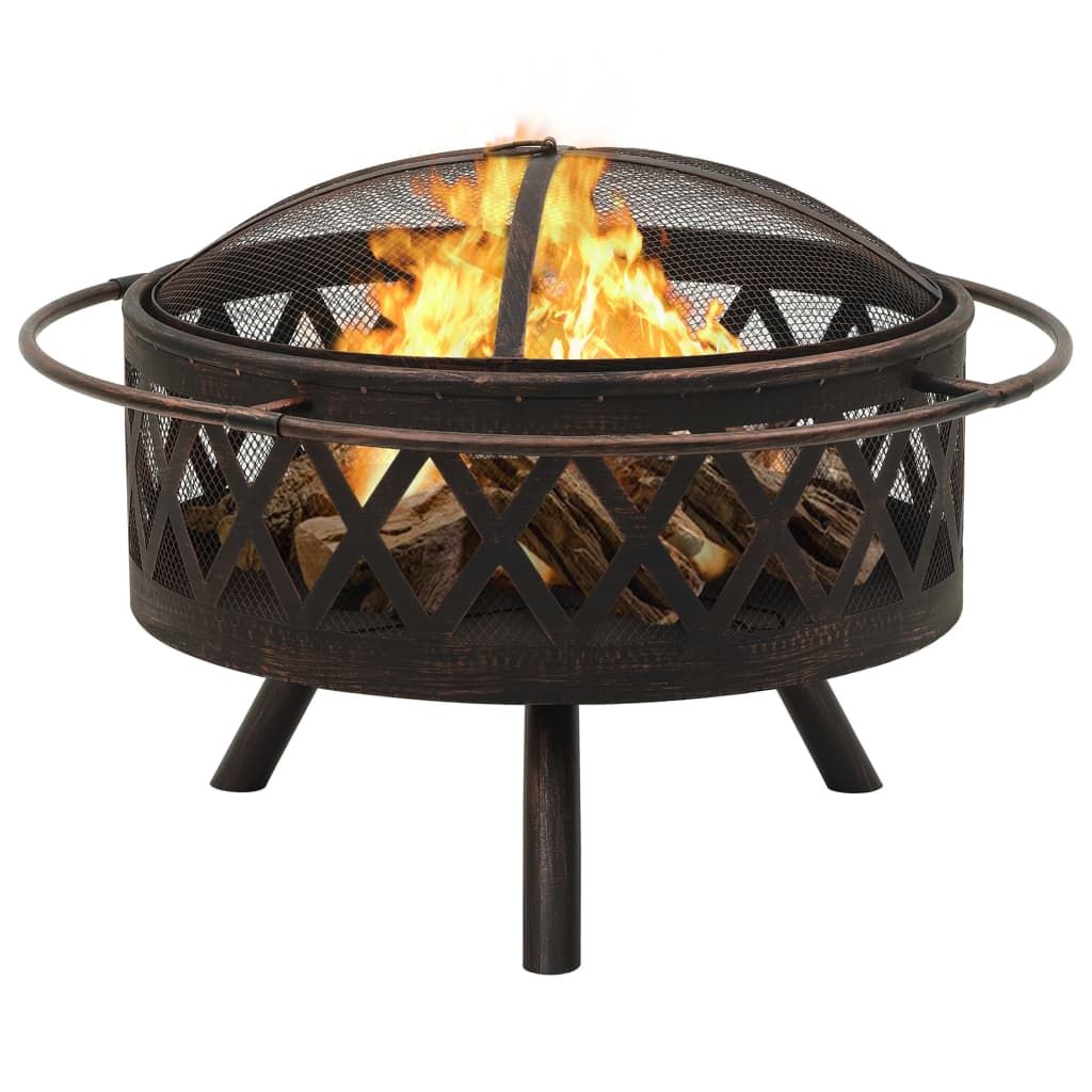 Rustic Fire Pit with Poker 29.9" XXL Steel image 2