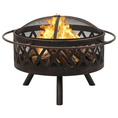 Rustic Fire Pit with Poker 29.9" XXL Steel image 2