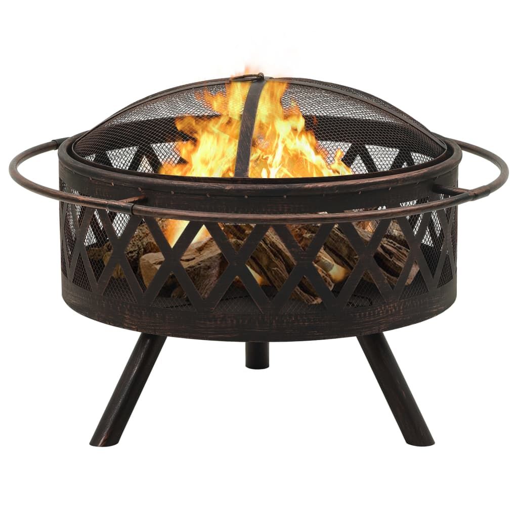 Rustic Fire Pit with Poker 29.9" XXL Steel image 3