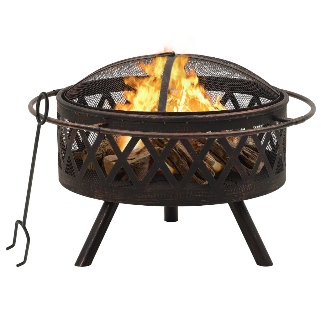 Rustic Fire Pit with Poker 29.9" XXL Steel image 1