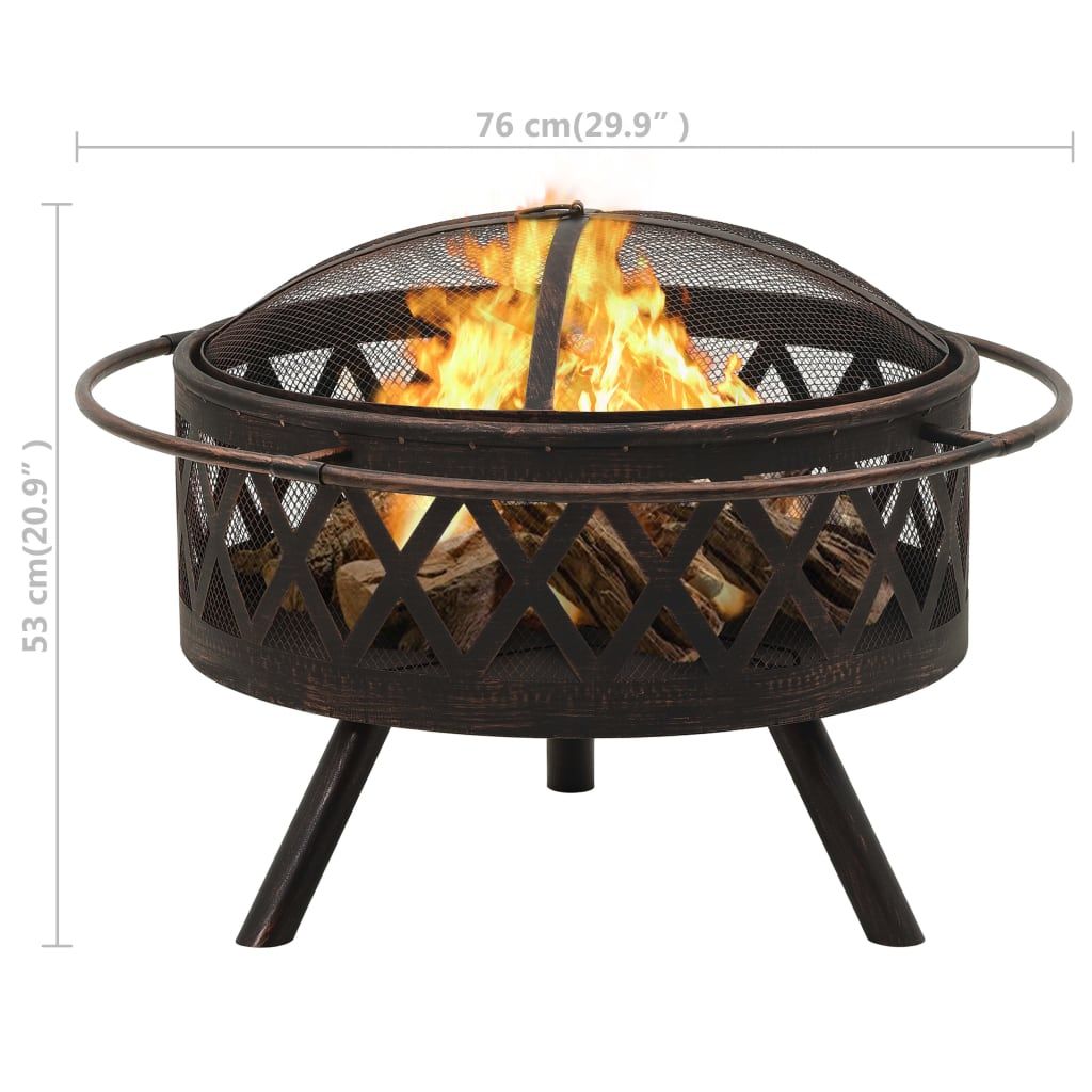 Rustic Fire Pit with Poker 29.9" XXL Steel image 8