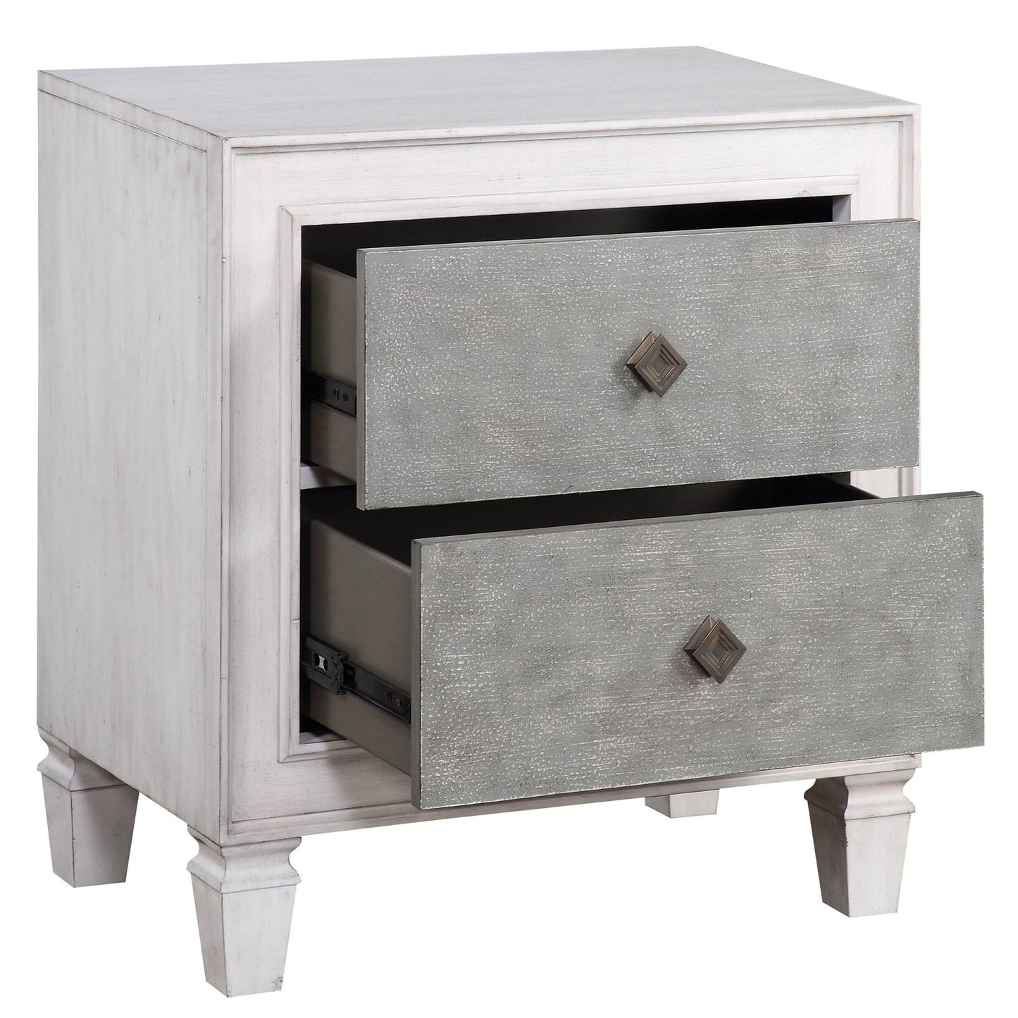 Rustic Grey and Weathered White 2-drawer Nightstand image 3