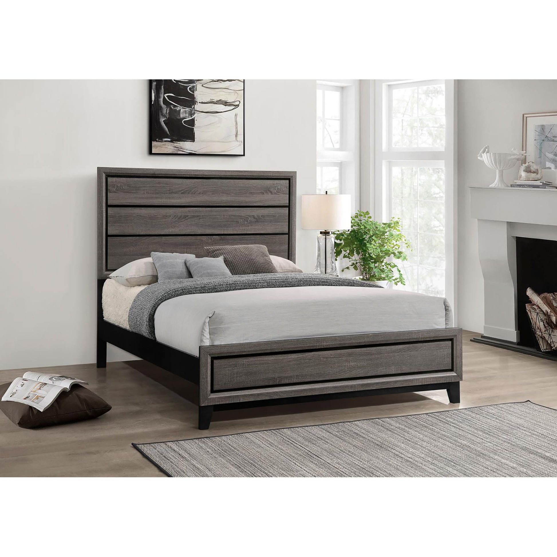 Rustic Grey Oak Queen Panel Bed image 1