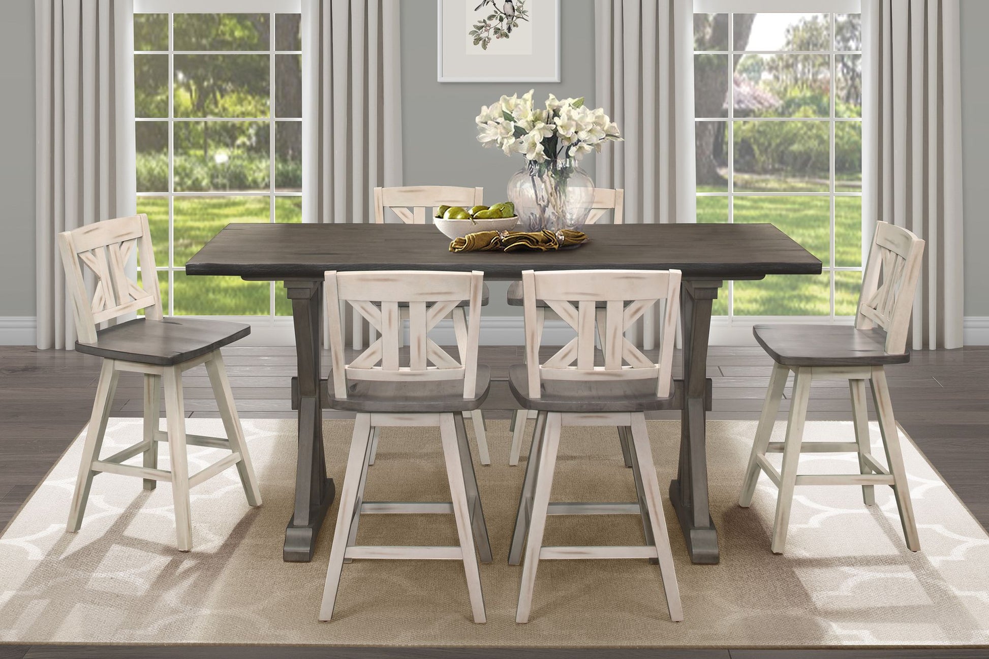 Rustic Look Distressed Gray Finish 1pc Counter Height Dining Table Solid Rubberwood Kitchen Dining Furniture image 9