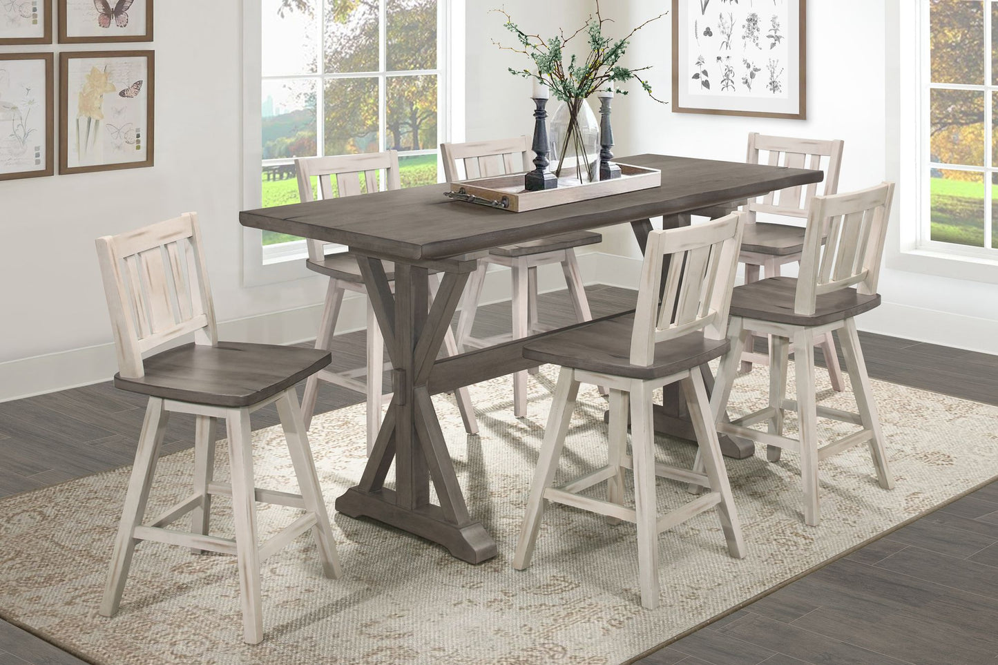 Rustic Look Distressed Gray Finish 1pc Counter Height Dining Table Solid Rubberwood Kitchen Dining Furniture image 8