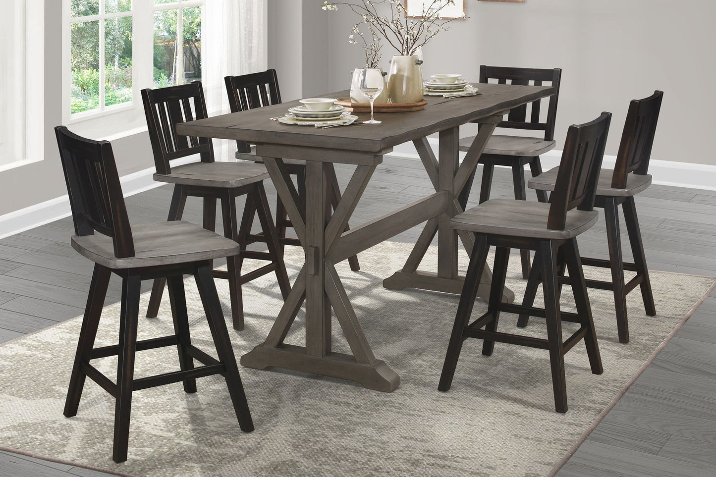 Rustic Look Distressed Gray Finish 1pc Counter Height Dining Table Solid Rubberwood Kitchen Dining Furniture image 5