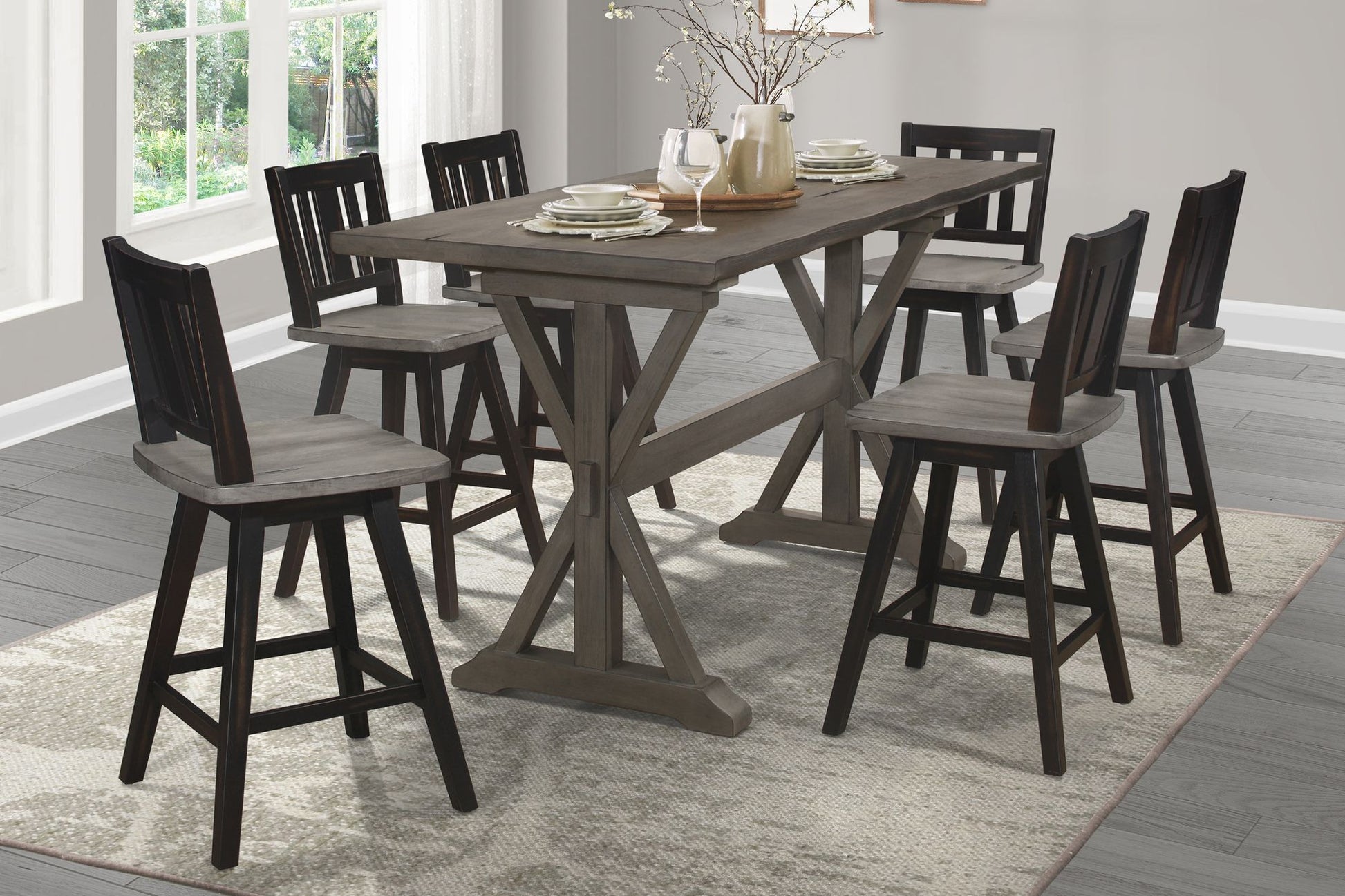 Rustic Look Distressed Gray Finish 1pc Counter Height Dining Table Solid Rubberwood Kitchen Dining Furniture image 5