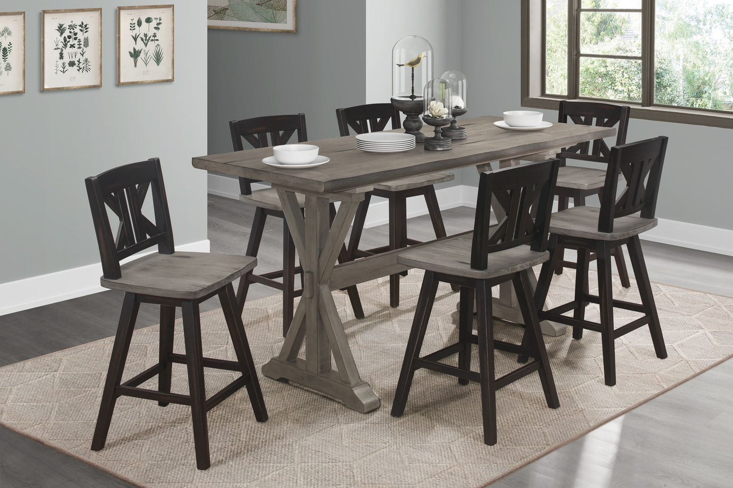 Rustic Look Distressed Gray Finish 1pc Counter Height Dining Table Solid Rubberwood Kitchen Dining Furniture image 4