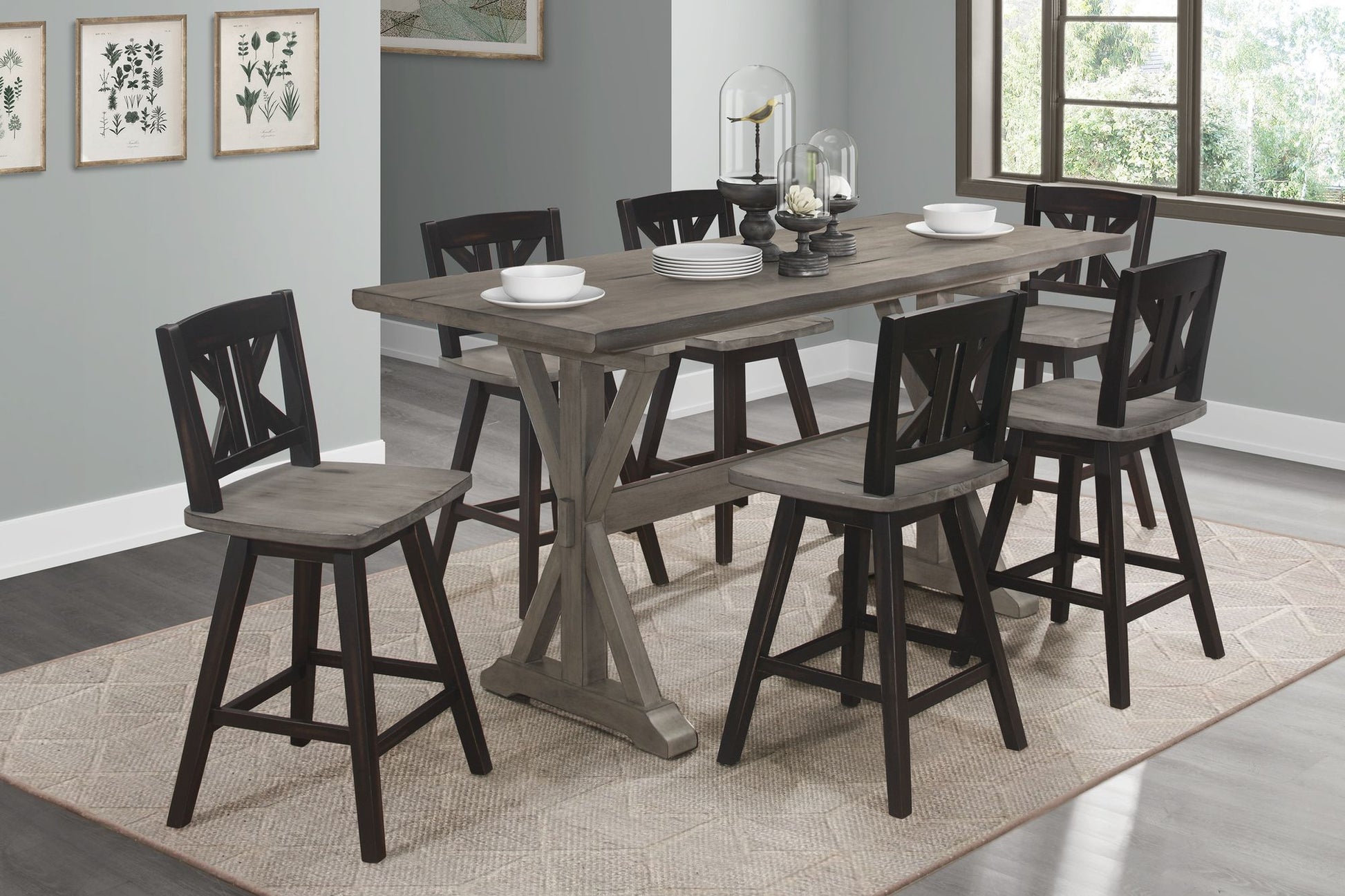 Rustic Look Distressed Gray Finish 1pc Counter Height Dining Table Solid Rubberwood Kitchen Dining Furniture image 4