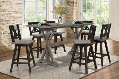 Rustic Look Distressed Gray Finish 1pc Counter Height Dining Table Solid Rubberwood Kitchen Dining Furniture image 6